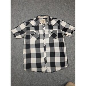 Western Pearl Snap Shirt Mens Extra Large Black Gray Buffalo Plaid Short Sleeve